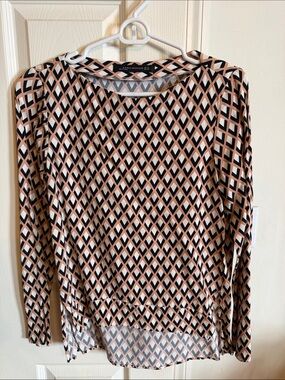 Zara Pink Cream and Black Geometric Long-Sleeve Tee